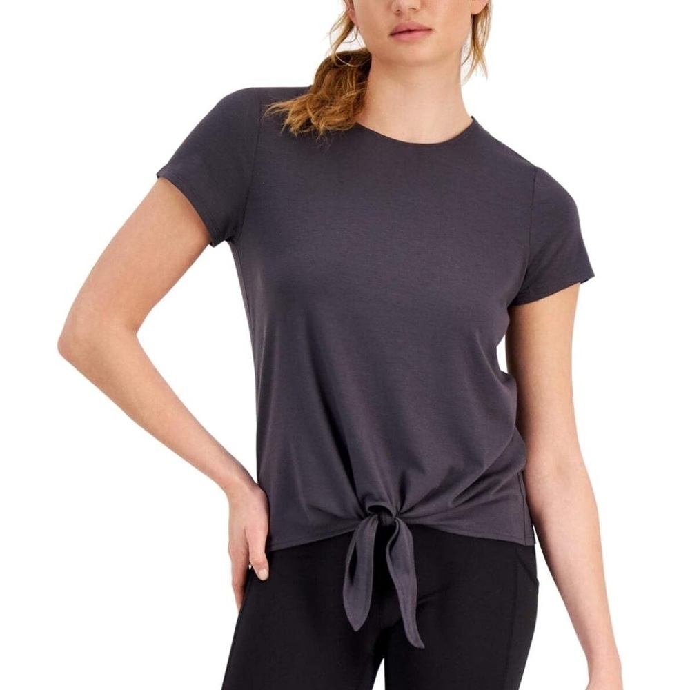 Ideology Gray Short Sleeve Tie Front T-Shirt